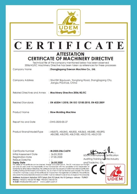 China Dawson Machinery &amp; Mould Group Co.,Ltd certificaten