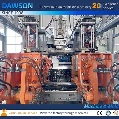 13,8 kW Schroefverwarming Vermogen Dubbelstation Canister Maakmachine voor PE Plastic Pesticide Fles Extrusie Blaasvormen